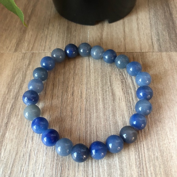 Blue Aventurine Natural Stone Beads Stretchable Bracelet 7" - 8mm Beads Gift - Picture 2 of 2